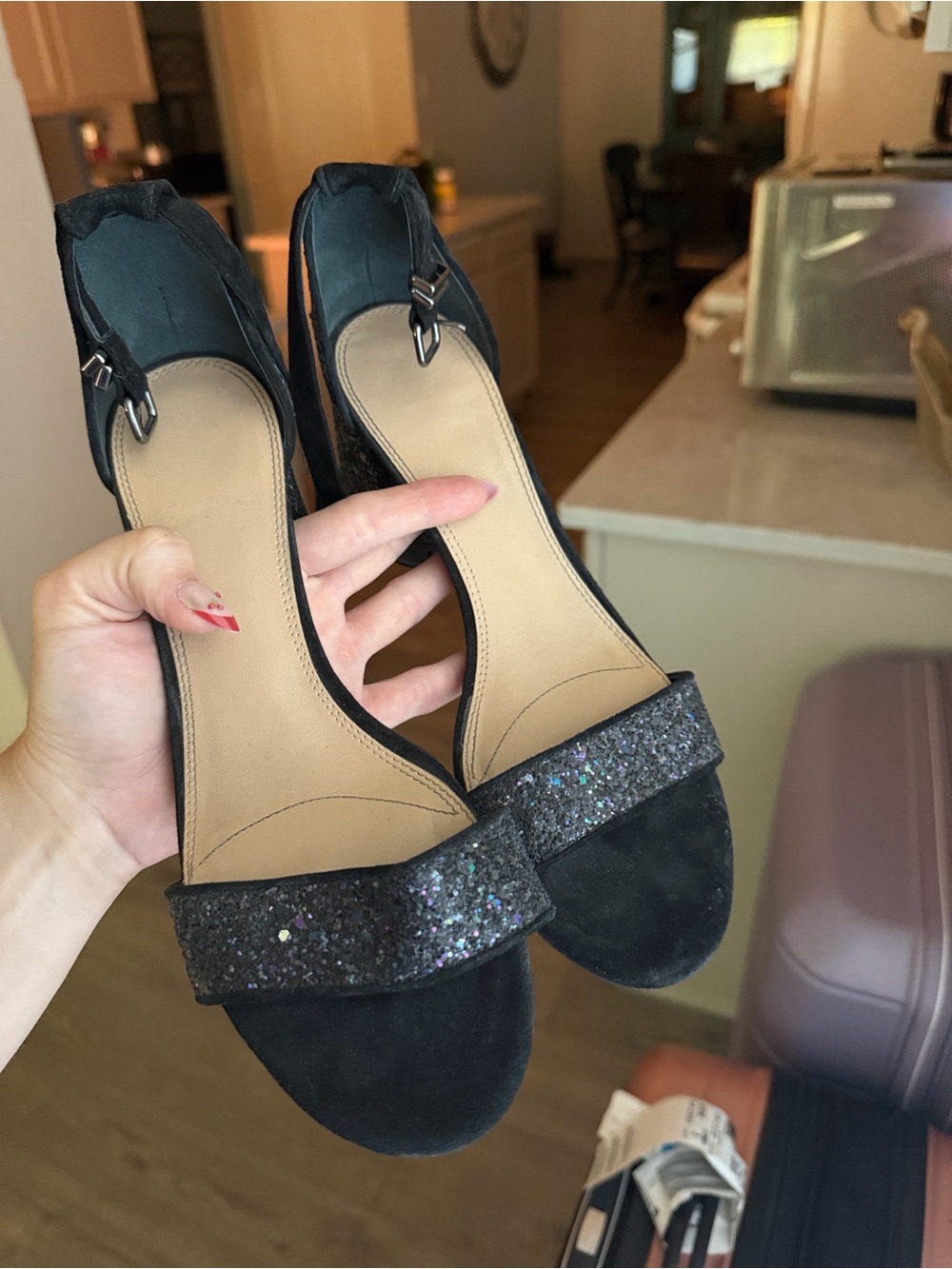 Gianni Bini Black Glitter Open-Toe Heels